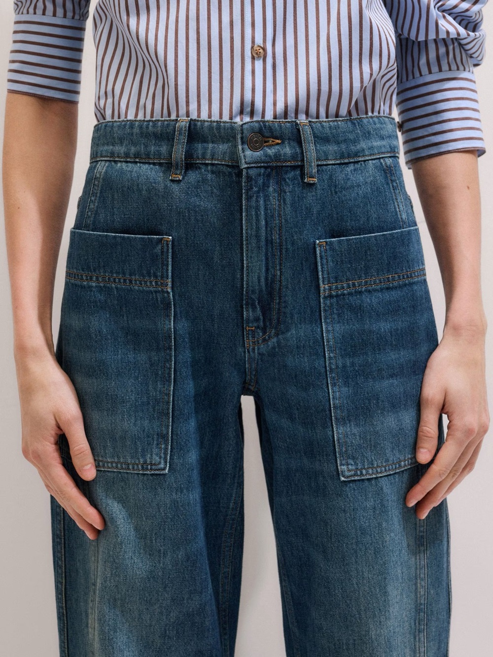 ME+EM Patch Pocket Jeans in Mid Blue Wash
